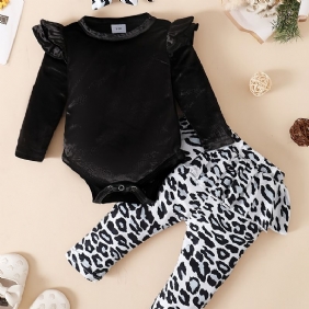 Vauvan Tyttöjen Fleece Onesie Romper Leopard Print Housut Settiti Syksylle/talvelle