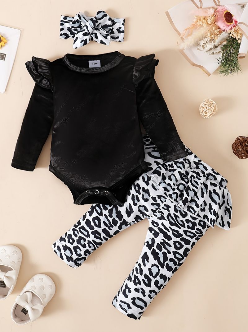 Vauvan Tyttöjen Fleece Onesie Romper Leopard Print Housut Settiti Syksylle/talvelle