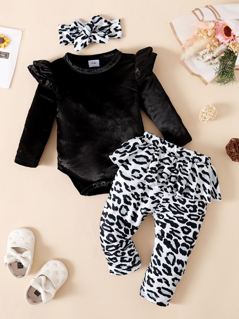 Vauvan Tyttöjen Fleece Onesie Romper Leopard Print Housut Settiti Syksylle/talvelle