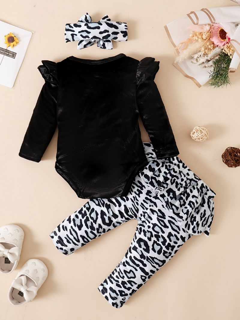 Vauvan Tyttöjen Fleece Onesie Romper Leopard Print Housut Settiti Syksylle/talvelle