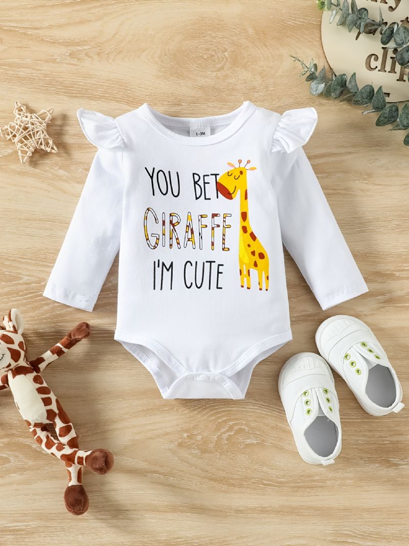 Vauvan Tyttöjen Giraffe Print Ruffle Sleeve Housuhousu + Housusarja Bodysuit Onesie Vaatteet