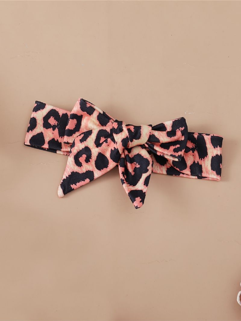 Vauvan Tyttöjen Leopard Patchwork Letter Print Hupulliset Lenkkeilyhousut Joissa On Bowknot-pääpanta