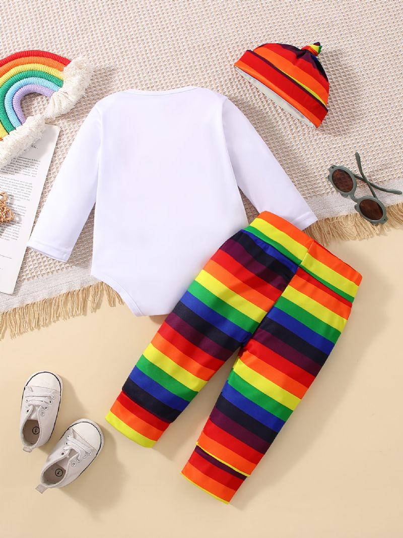 Vauvan Tyttöjen Mama's Rainbow Bodi & Rainbow-raidalliset Housut Ja Hattusetti Vastasyntyneelle Vauvalle