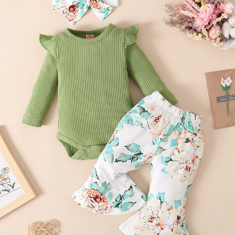 Vauvan Tyttöjen Ruffle Pitkähihainen Bodysuit Onesie & Flare Housut Setti