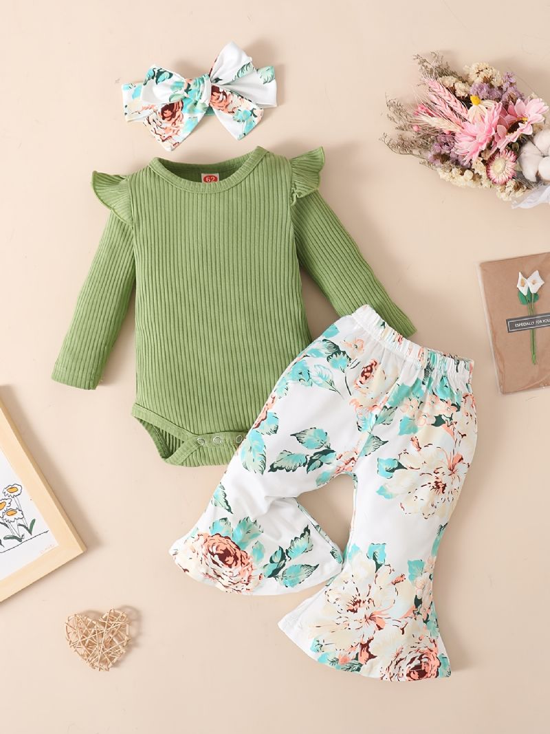 Vauvan Tyttöjen Ruffle Pitkähihainen Bodysuit Onesie & Flare Housut Setti