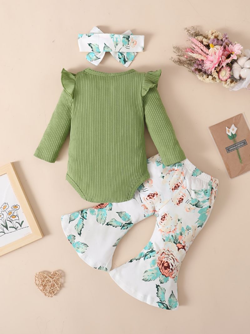 Vauvan Tyttöjen Ruffle Pitkähihainen Bodysuit Onesie & Flare Housut Setti