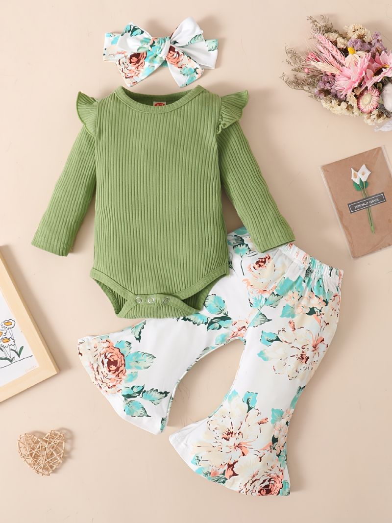 Vauvan Tyttöjen Ruffle Pitkähihainen Bodysuit Onesie & Flare Housut Setti