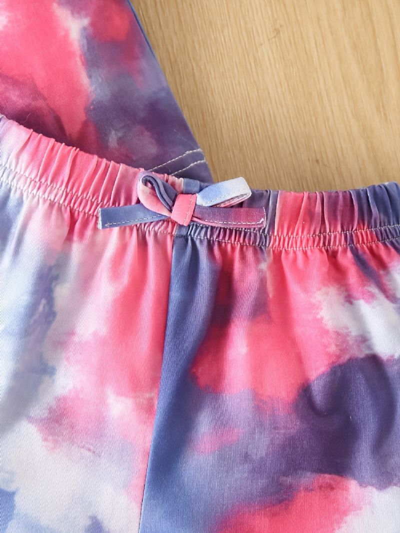 Vauvan Tyttöjen Tie Dye Print T-paita & Bow Joustava Vyötärö Shortsit Setti