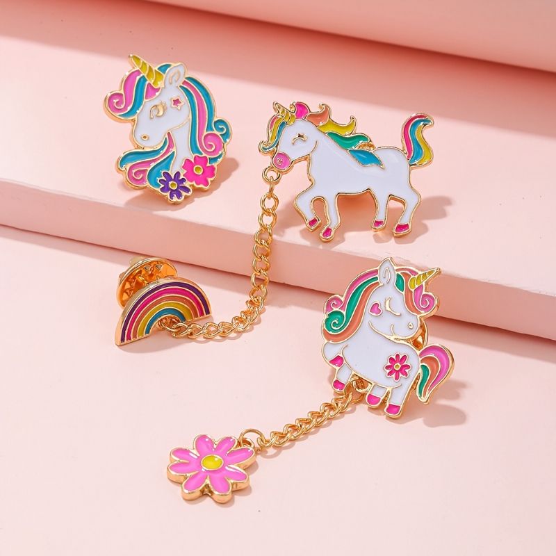 3 Kpl Tyttöjen Unicorn Rainbow Design Rintaneulat Reppu Farkut Paidat