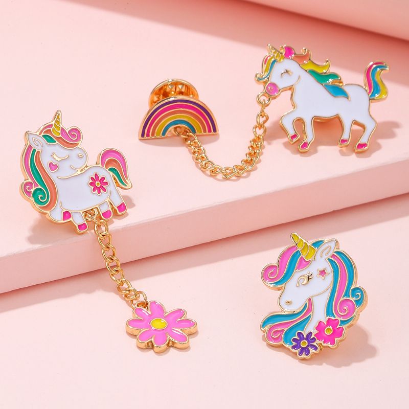 3 Kpl Tyttöjen Unicorn Rainbow Design Rintaneulat Reppu Farkut Paidat