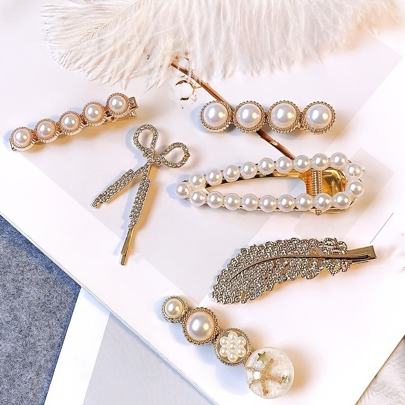 Faux Pearl Hiusklipsit Muoti Tytöt Elegant Barrette Pitkille Hiuksille Lyhyille Naisten Tytöille 6 Kpl / Setti