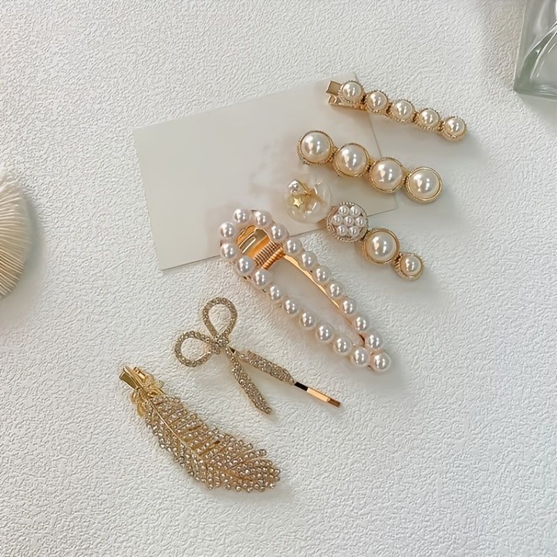 Faux Pearl Hiusklipsit Muoti Tytöt Elegant Barrette Pitkille Hiuksille Lyhyille Naisten Tytöille 6 Kpl / Setti