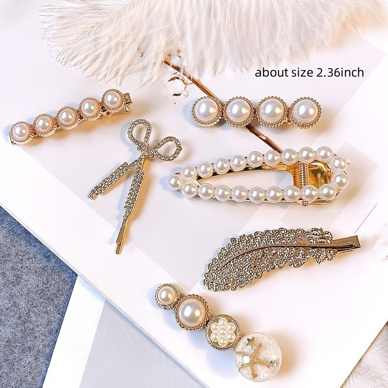 Faux Pearl Hiusklipsit Muoti Tytöt Elegant Barrette Pitkille Hiuksille Lyhyille Naisten Tytöille 6 Kpl / Setti