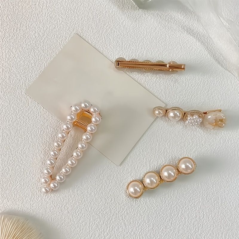 Faux Pearl Hiusklipsit Muoti Tytöt Elegant Barrette Pitkille Hiuksille Lyhyille Naisten Tytöille 6 Kpl / Setti