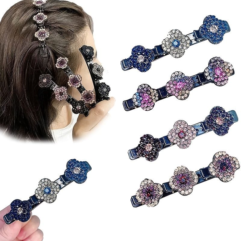 Sparkling Crystal Stone Punotut Hiusklipsitlucky Double Layer Hiusnauhattu Clips Strassikivet Kolmoispunotut Hiusklipsit Tytöille Naisille