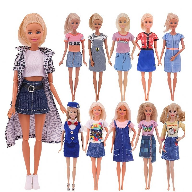 Uusin Mekko Barbie Denim Hame Sininen Tyttö Nukke Vaatteet Sopii 30 cm Asusteet Tee Itse Lahja Korkokengät