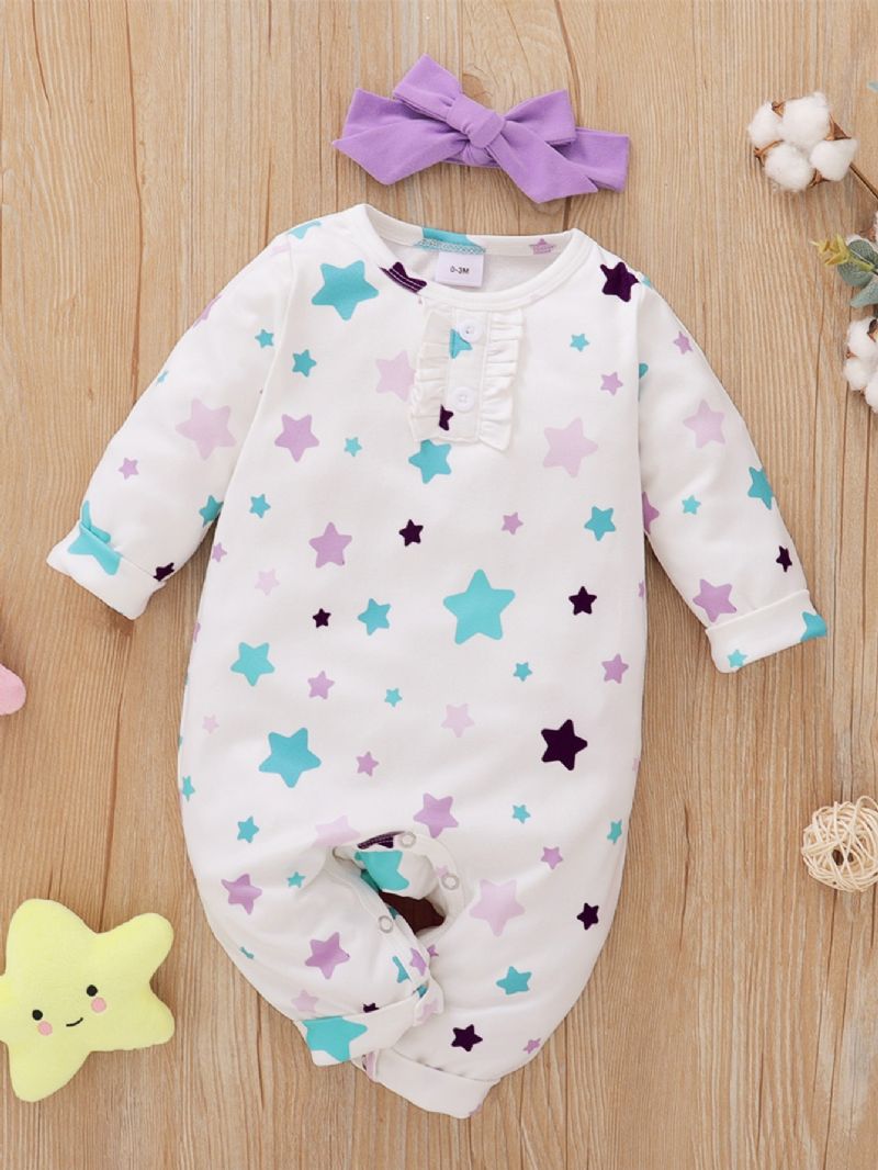 2 Kpl Tyttöjen Little Star Print Pitkähihainen Haalari Ja Päähine