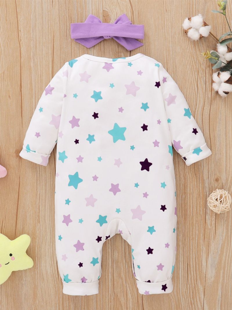 2 Kpl Tyttöjen Little Star Print Pitkähihainen Haalari Ja Päähine