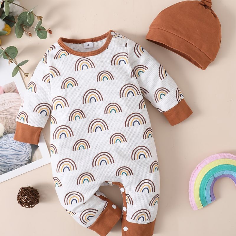 2kpl Toddler Vauvan Haalari Rainbow Print Pitkähihainen Housu Ja Hattusarja Pojille Tytöille