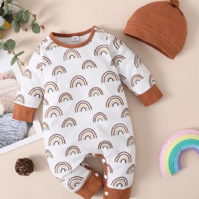 2kpl Toddler Vauvan Haalari Rainbow Print Pitkähihainen Housu Ja Hattusarja Pojille Tytöille