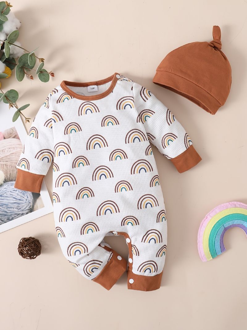 2kpl Toddler Vauvan Haalari Rainbow Print Pitkähihainen Housu Ja Hattusarja Pojille Tytöille