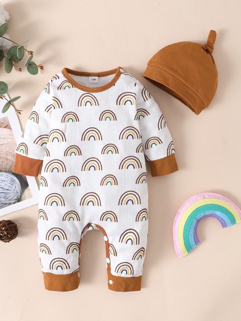 2kpl Toddler Vauvan Haalari Rainbow Print Pitkähihainen Housu Ja Hattusarja Pojille Tytöille