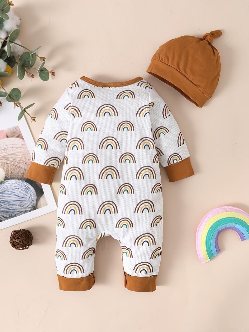 2kpl Toddler Vauvan Haalari Rainbow Print Pitkähihainen Housu Ja Hattusarja Pojille Tytöille