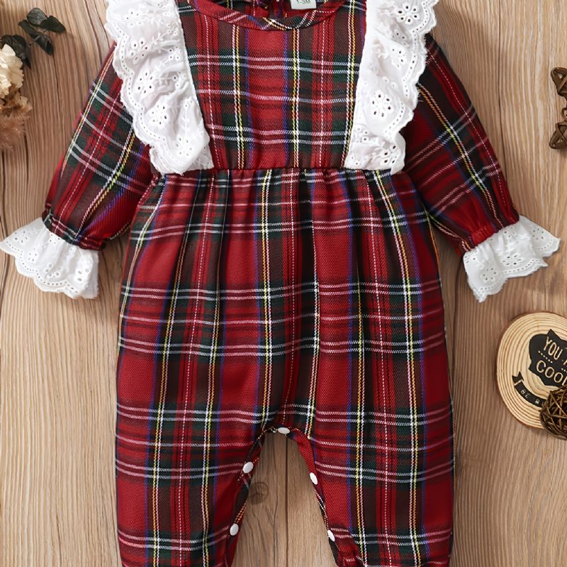 Christmas Vauvan Tyttöjen Sweet Ruffle Red Plaid Pitkähihainen Haalari