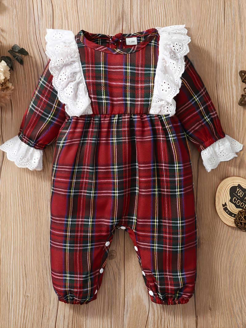 Christmas Vauvan Tyttöjen Sweet Ruffle Red Plaid Pitkähihainen Haalari