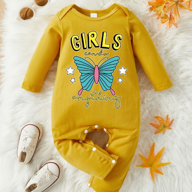 Infant Romper Butterfly Letter Print Pitkähihainen Pyöreäkauluksinen Haalari Tyttövauvoille Lasten Vaatteet