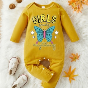 Infant Romper Butterfly Letter Print Pitkähihainen Pyöreäkauluksinen Haalari Tyttövauvoille Lasten Vaatteet