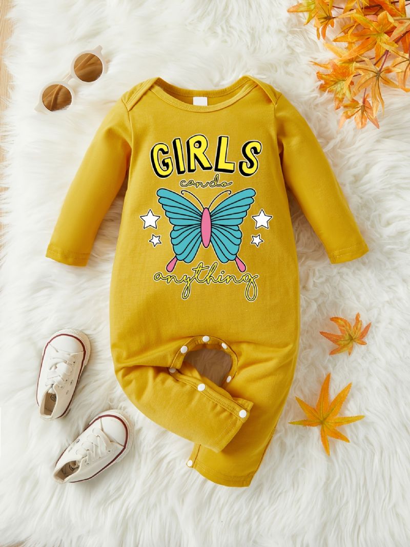 Infant Romper Butterfly Letter Print Pitkähihainen Pyöreäkauluksinen Haalari Tyttövauvoille Lasten Vaatteet