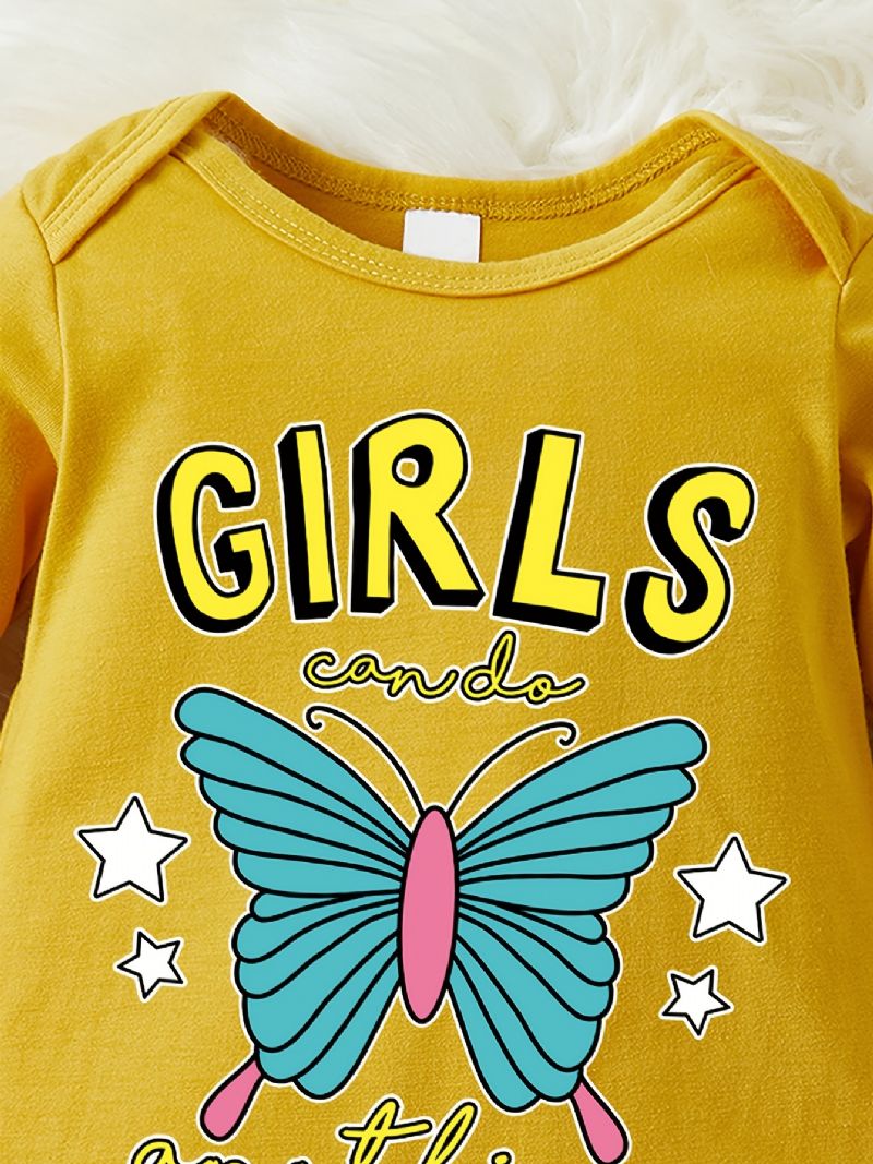 Infant Romper Butterfly Letter Print Pitkähihainen Pyöreäkauluksinen Haalari Tyttövauvoille Lasten Vaatteet