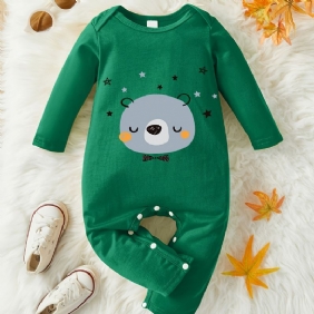 Infant Romper Cartoon Bear Prints Pitkähihainen Pyöreäkauluksinen Haalari Pojille Tytöille Lasten Vaatteet