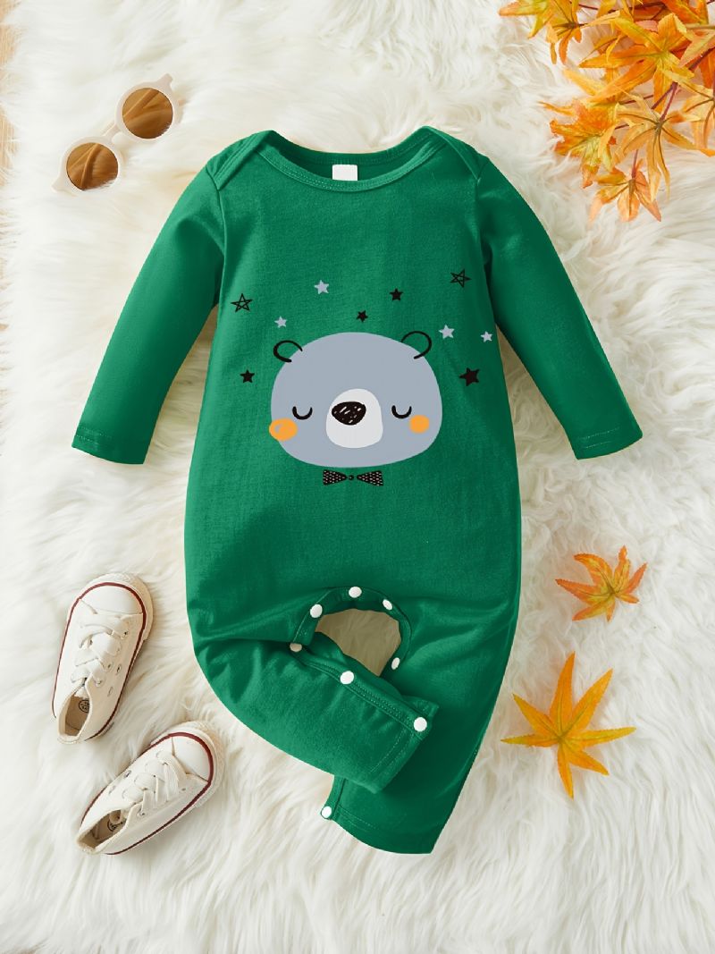 Infant Romper Cartoon Bear Prints Pitkähihainen Pyöreäkauluksinen Haalari Pojille Tytöille Lasten Vaatteet