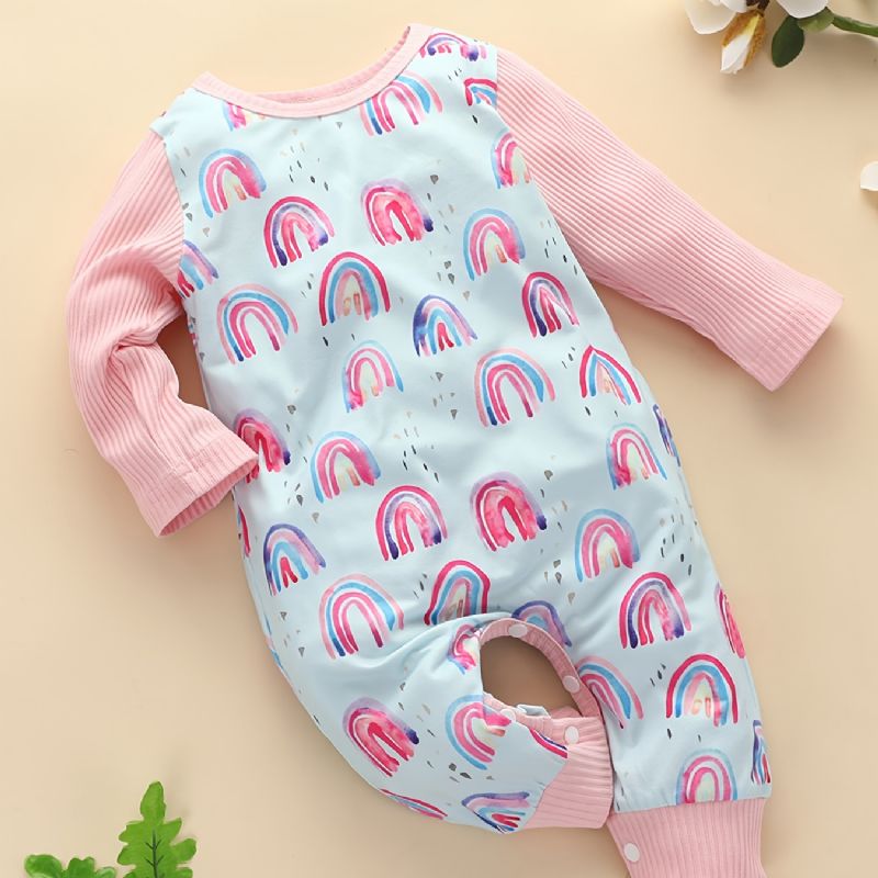 Infant Splicing Romper Pitkähihainen Rainbow Print Haalari Tytöille Taaperovaatteet