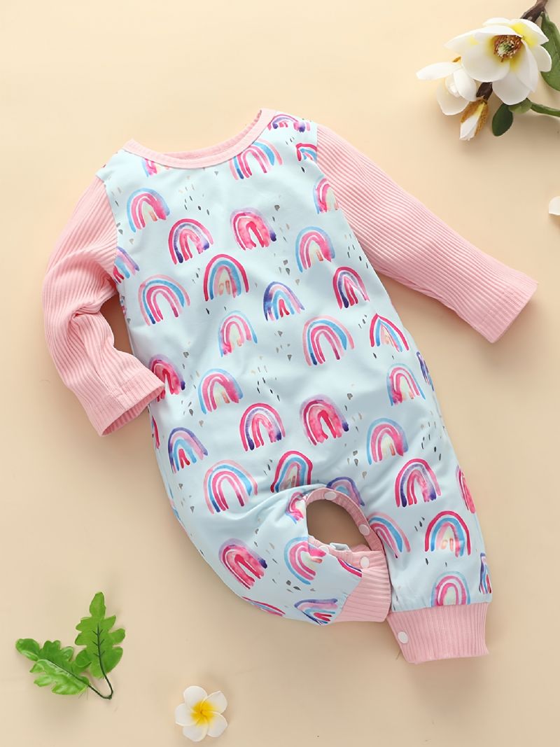 Infant Splicing Romper Pitkähihainen Rainbow Print Haalari Tytöille Taaperovaatteet