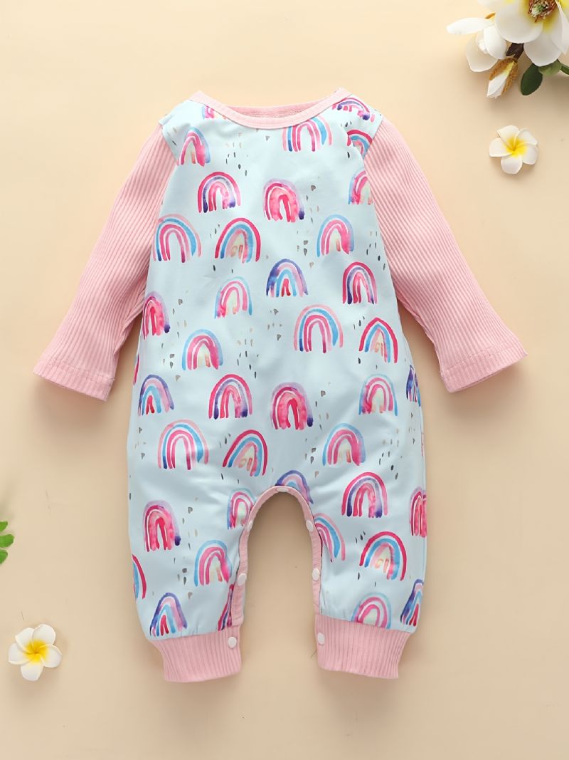 Infant Splicing Romper Pitkähihainen Rainbow Print Haalari Tytöille Taaperovaatteet