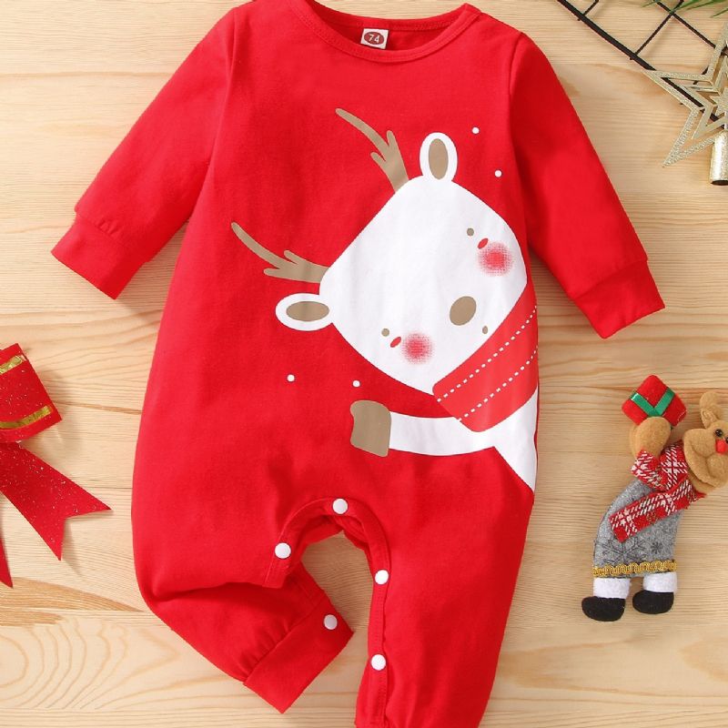 Infant Vauvan Christmas Outfit Rompers Print Pitkähihainen Haalari Pojille Tytöille