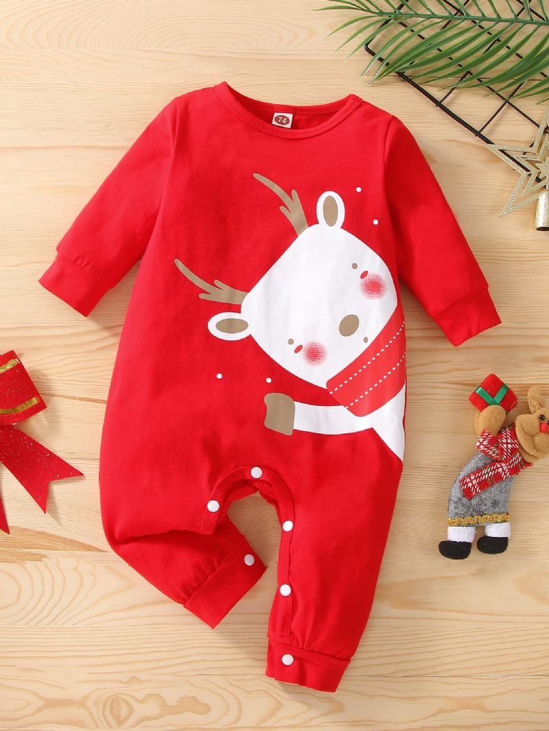 Infant Vauvan Christmas Outfit Rompers Print Pitkähihainen Haalari Pojille Tytöille