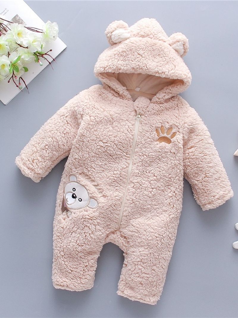 Toddler Lasten Embroidery Bear Paksutettu Hupullinen Haalari