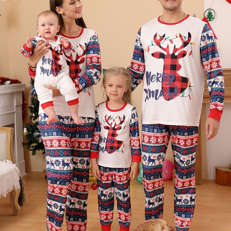 Toddler Vauvan Christmas Deer Print Pitkähihaiset Haalarihousut Pojille Tytöille