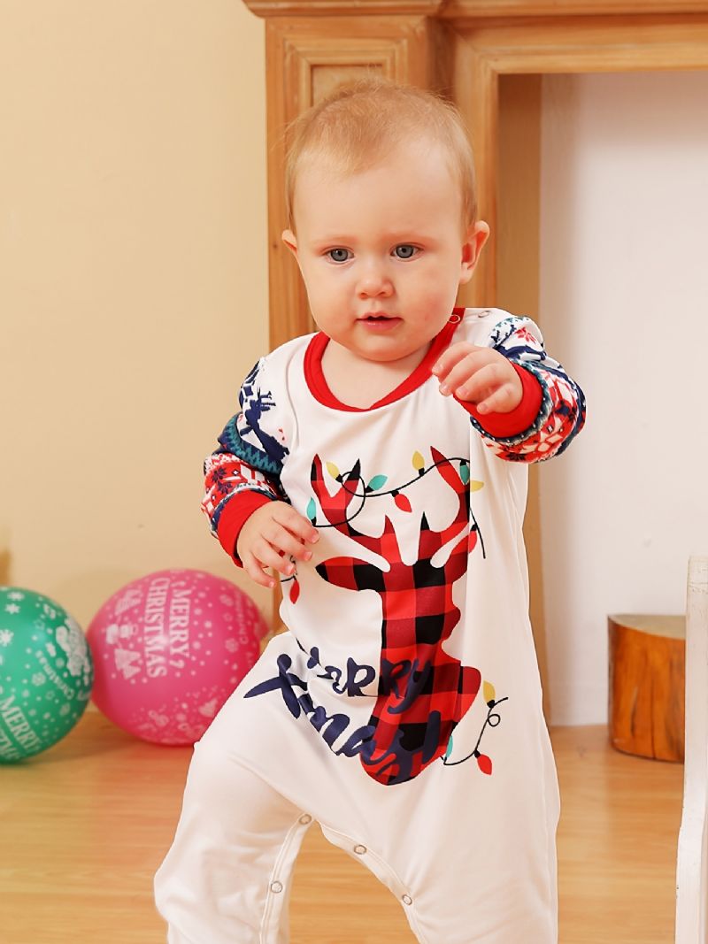 Toddler Vauvan Christmas Deer Print Pitkähihaiset Haalarihousut Pojille Tytöille