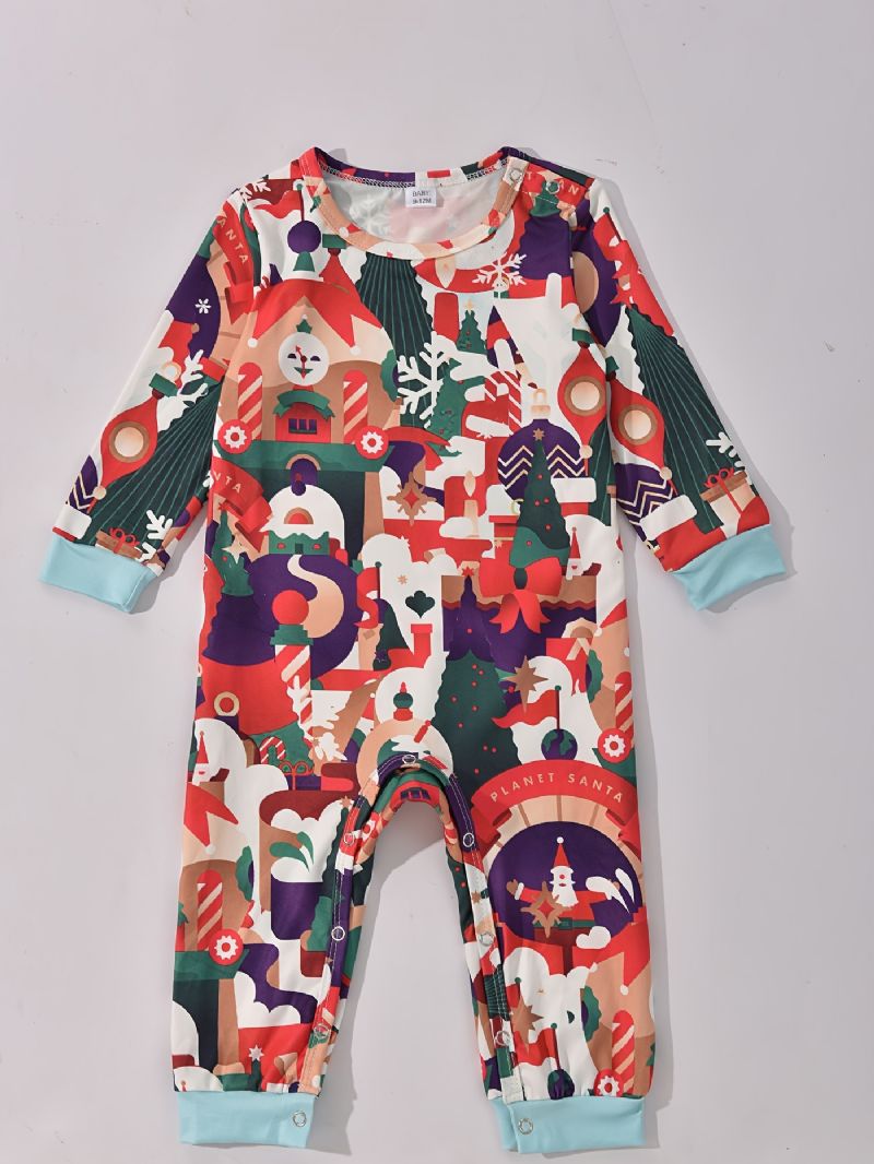 Toddler Vauvan Christmas Print Pitkähihaiset Haalarihousut Pojille Tytöille