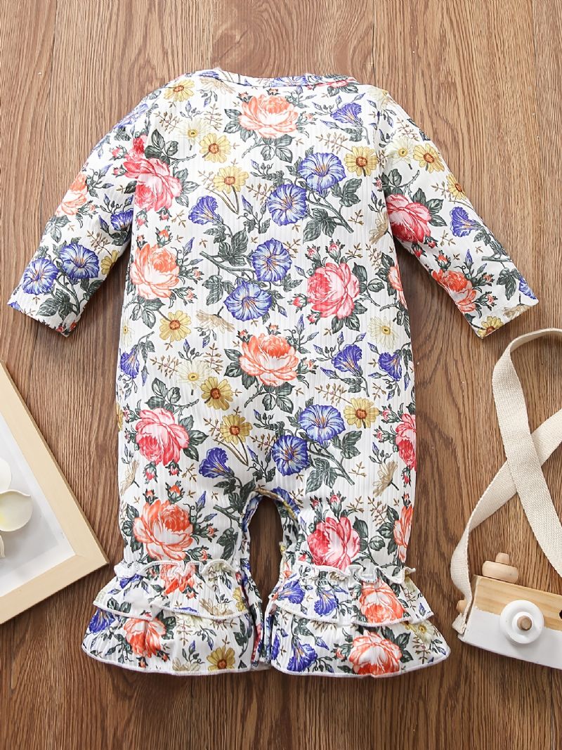 Toddler Vauvan Flower Print Pitkähihaiset Röyhelöt Haalarihousut Tytöille