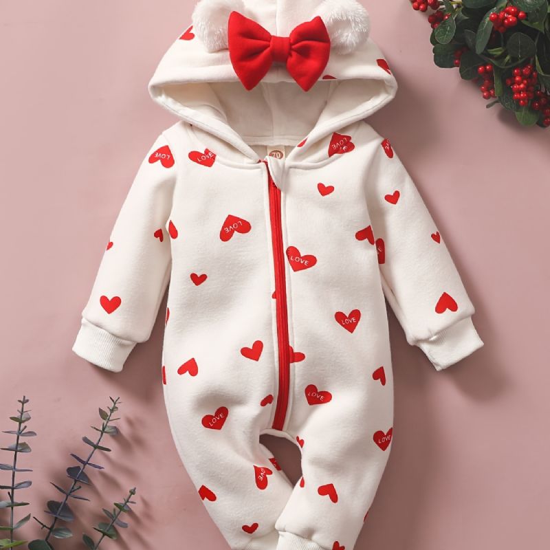 Toddler Vauvan Heart Print Pitkähihainen Hupullinen Haalari Tytöille