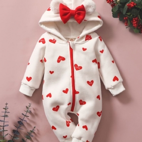 Toddler Vauvan Heart Print Pitkähihainen Hupullinen Haalari Tytöille