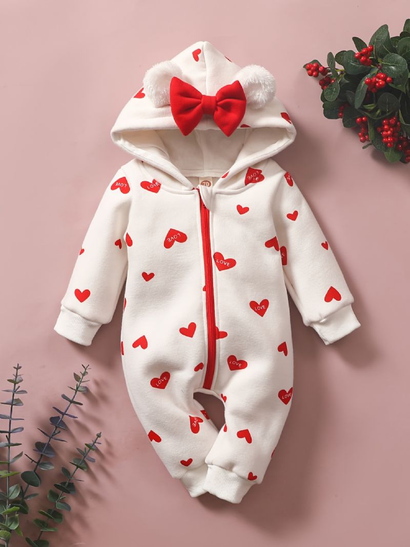 Toddler Vauvan Heart Print Pitkähihainen Hupullinen Haalari Tytöille