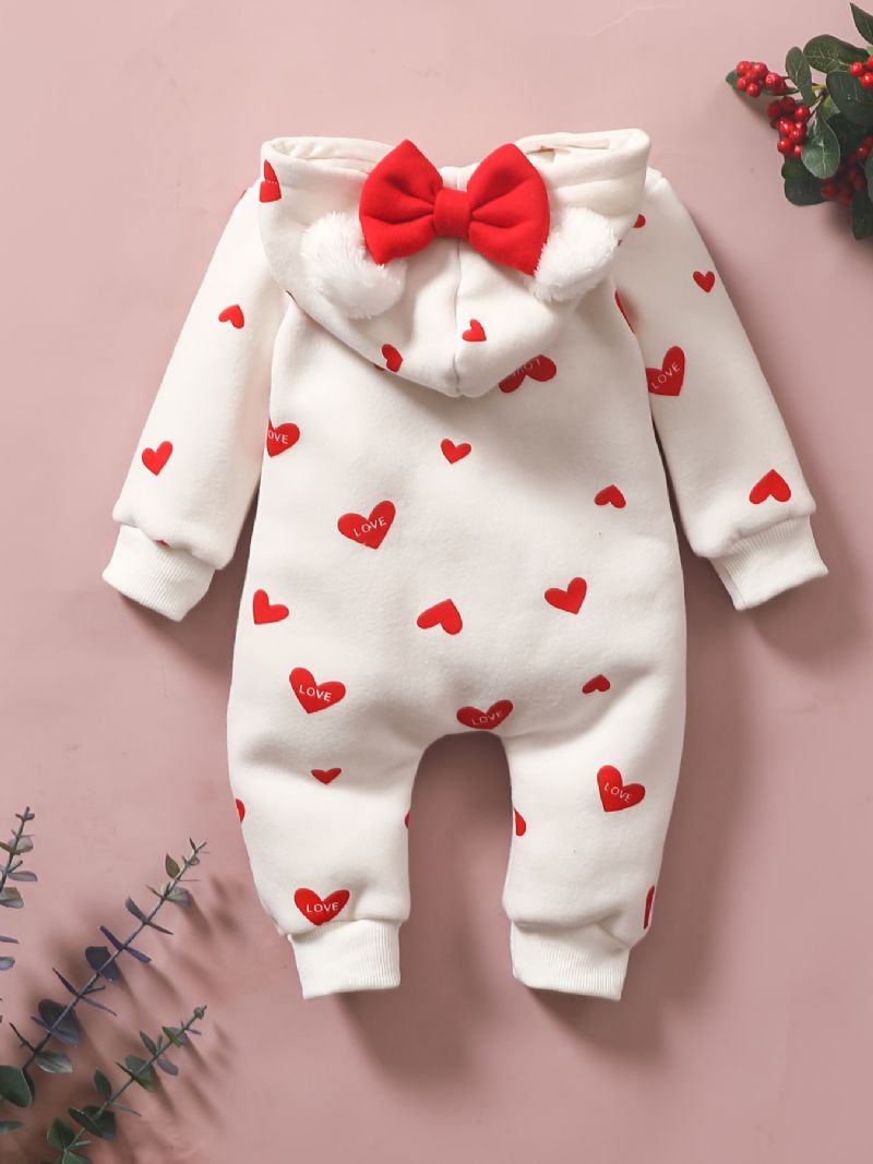 Toddler Vauvan Heart Print Pitkähihainen Hupullinen Haalari Tytöille