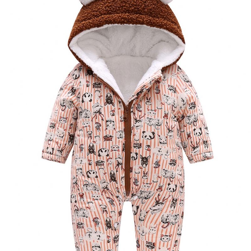 Toddler Vauvan Hupullinen Fleece Lämmin Haalari Stripes Sarjakuvaprintti Vetoketjullinen Pitkähihainen Pojilla Tytöille